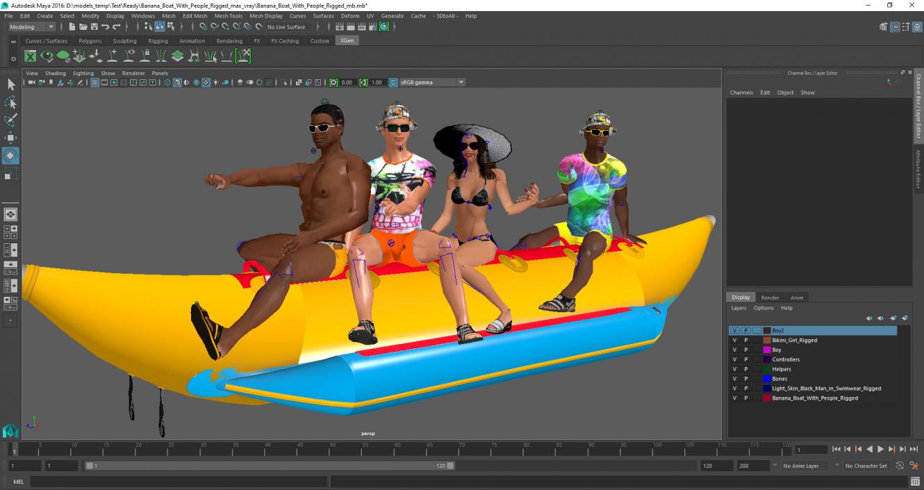 Banana Boat With People Rigged for Maya 3D model