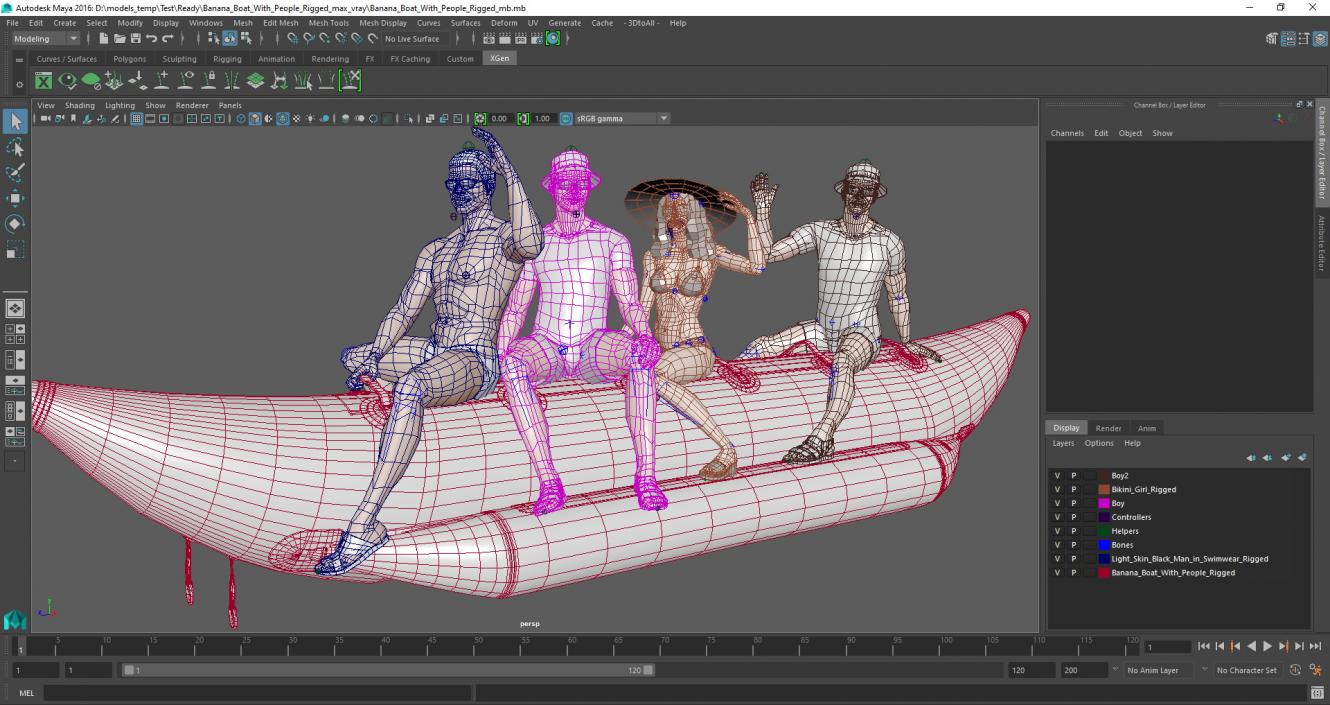 Banana Boat With People Rigged for Maya 3D model