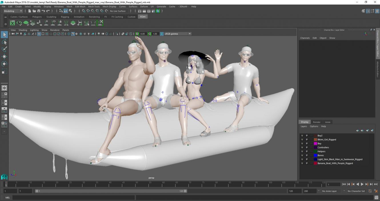 Banana Boat With People Rigged for Maya 3D model