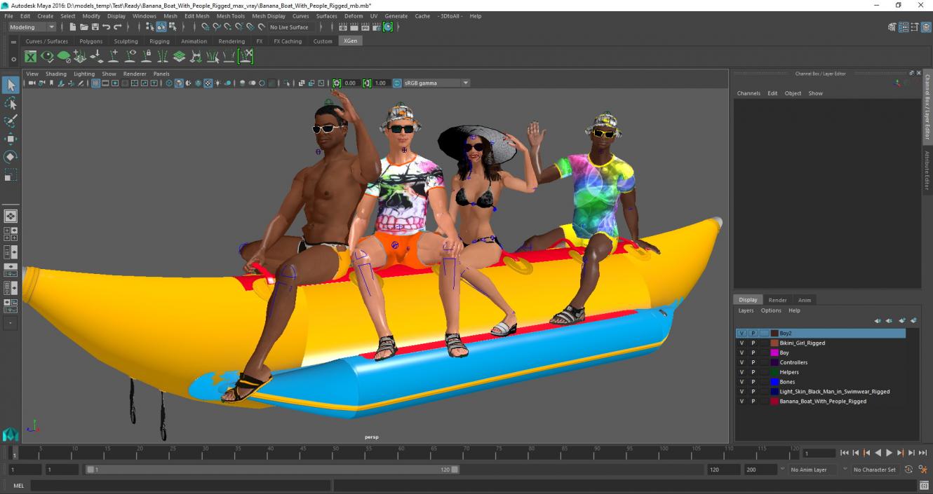 Banana Boat With People Rigged for Maya 3D model