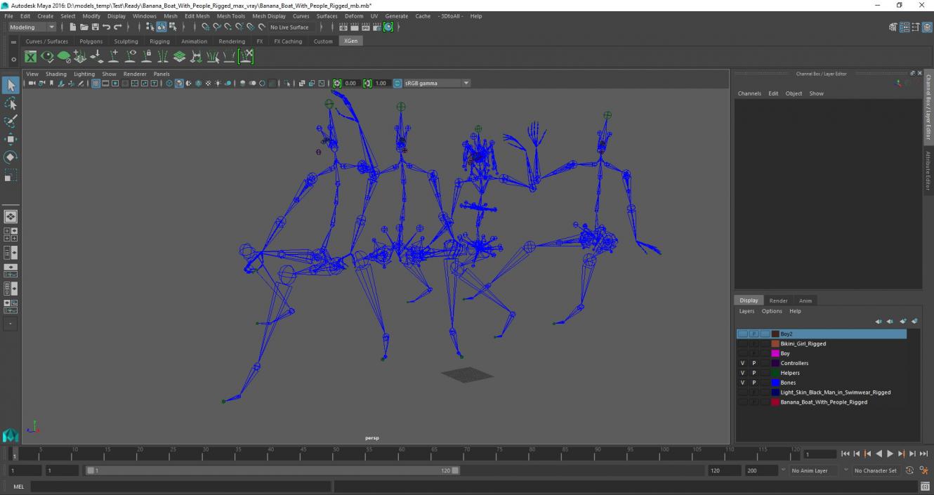 Banana Boat With People Rigged for Maya 3D model