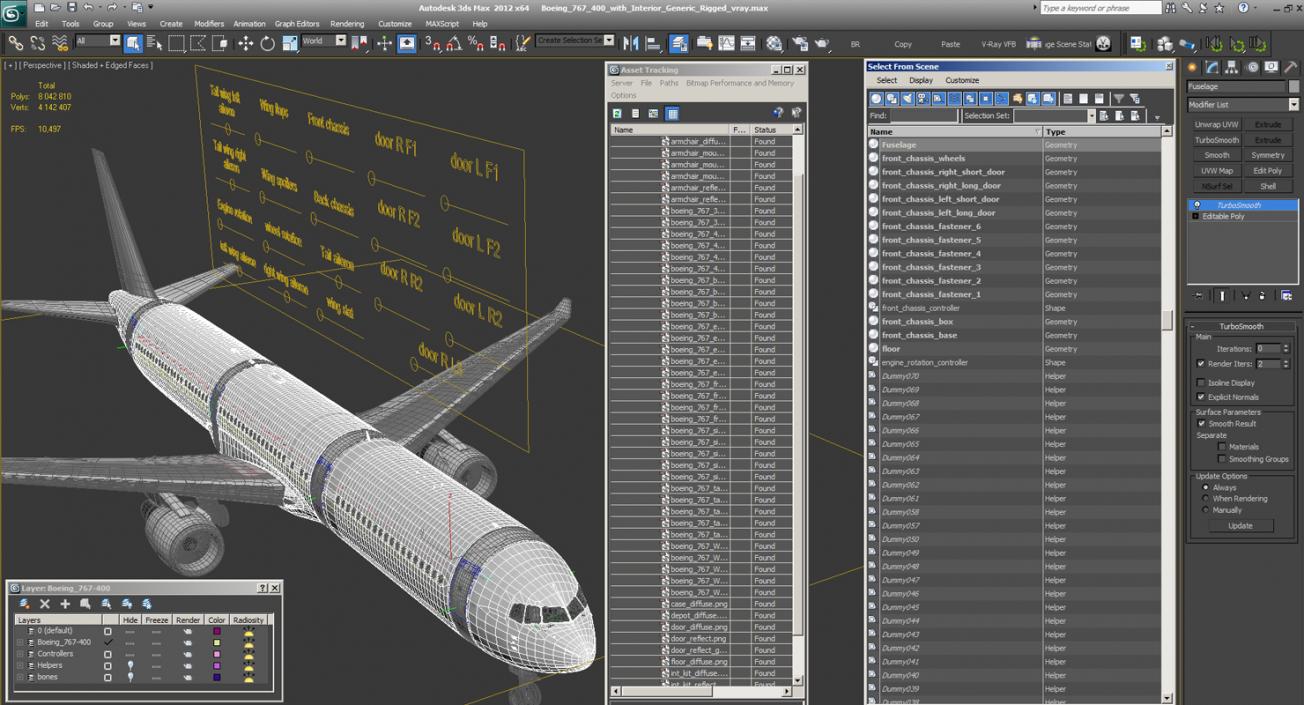 3D Boeing 767 400 with Interior Generic Rigged model