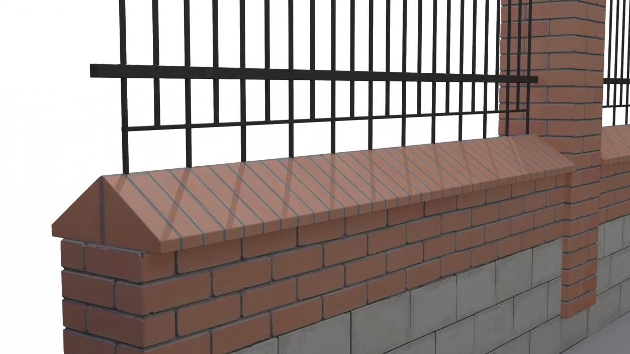 3D Brick and Metal Fence with Ornamental Ironwork