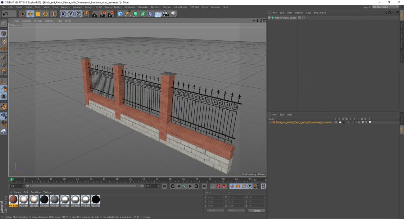 3D Brick and Metal Fence with Ornamental Ironwork