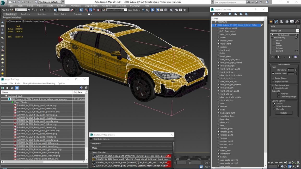 3D 2020 Subaru XV SUV Simple Interior Yellow