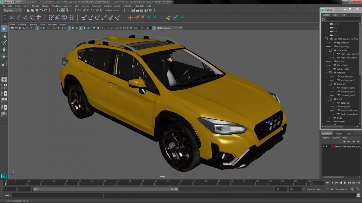 3D 2020 Subaru XV SUV Simple Interior Yellow