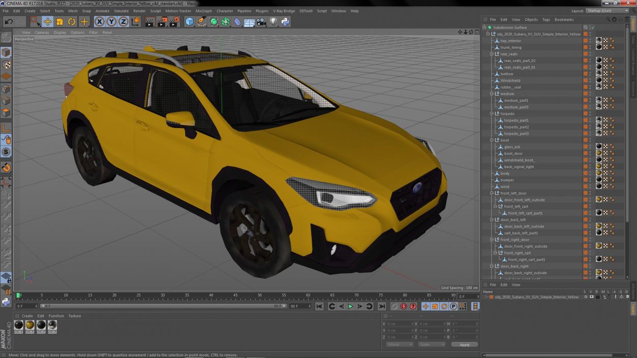 3D 2020 Subaru XV SUV Simple Interior Yellow