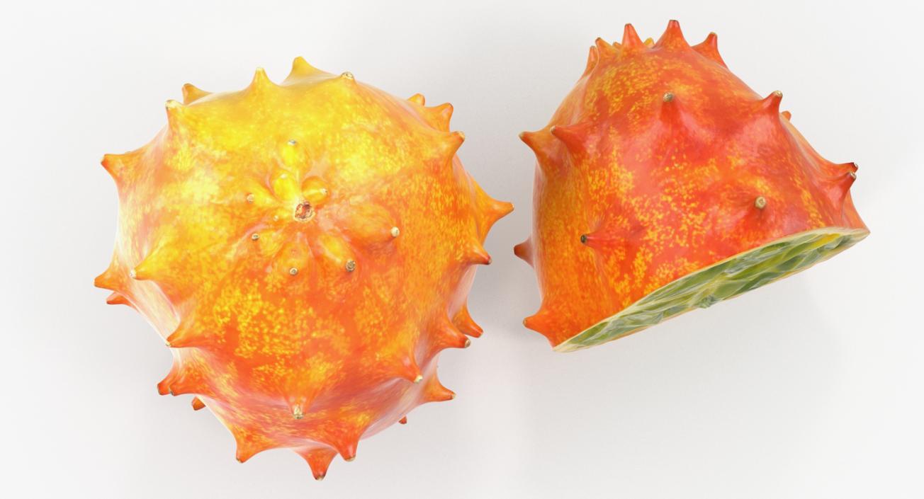 3D model African Kiwano Fruit Whole and Half