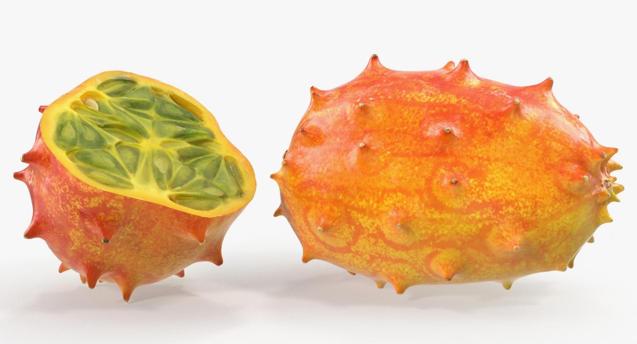 3D model African Kiwano Fruit Whole and Half