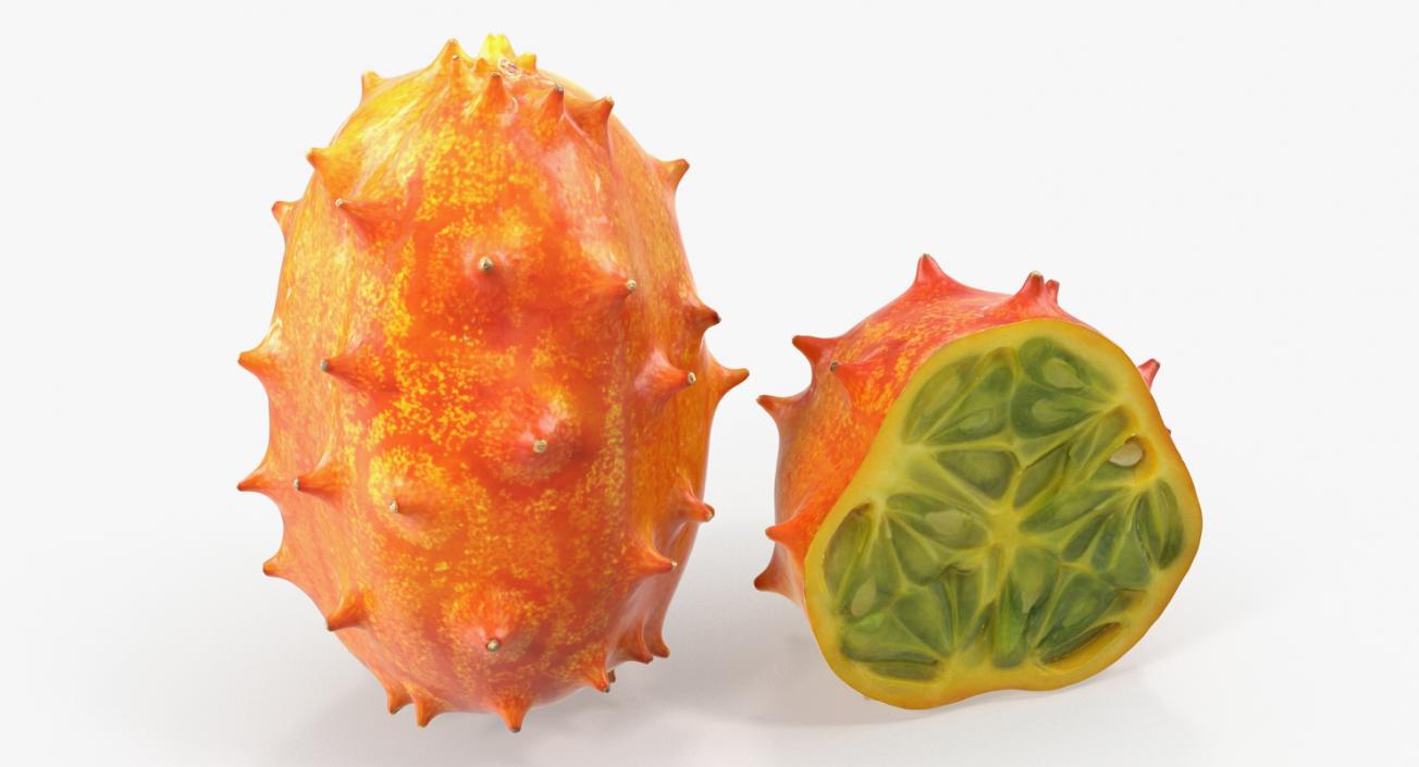 3D model African Kiwano Fruit Whole and Half