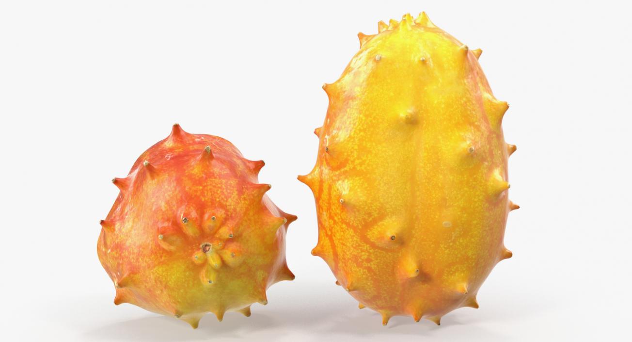 3D model African Kiwano Fruit Whole and Half