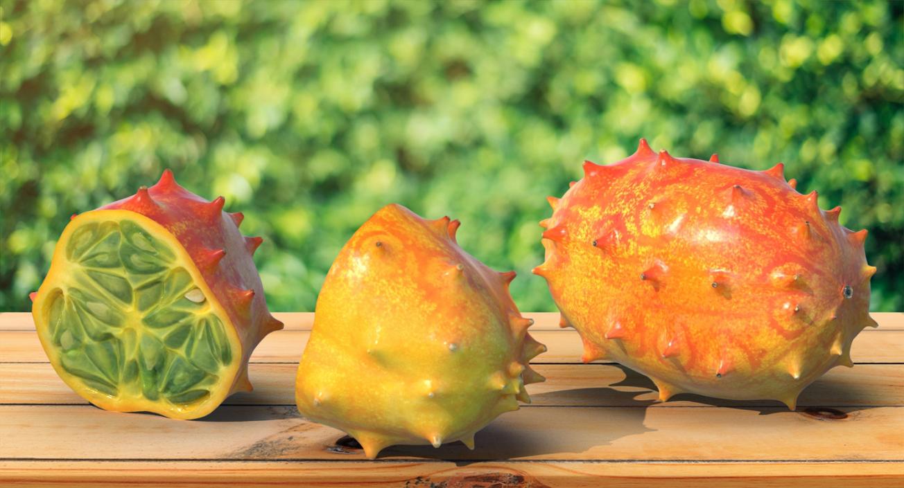 3D model African Kiwano Fruit Whole and Half