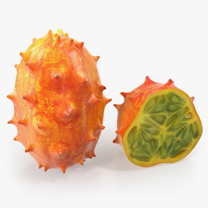 3D model African Kiwano Fruit Whole and Half