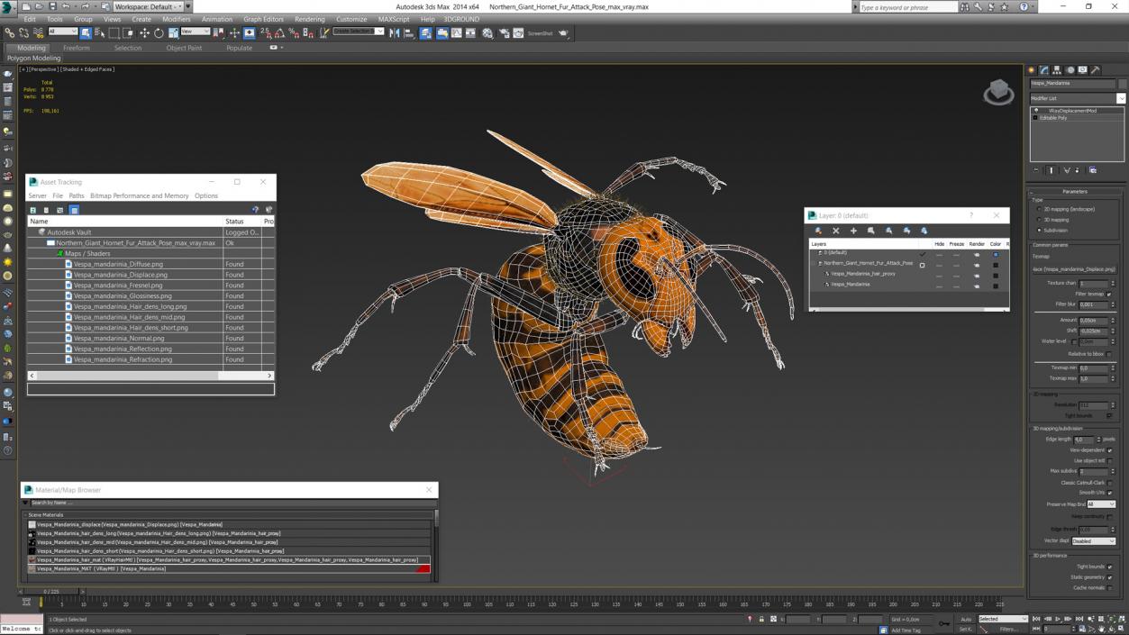 Northern Giant Hornet Fur Attack Pose 2 3D model