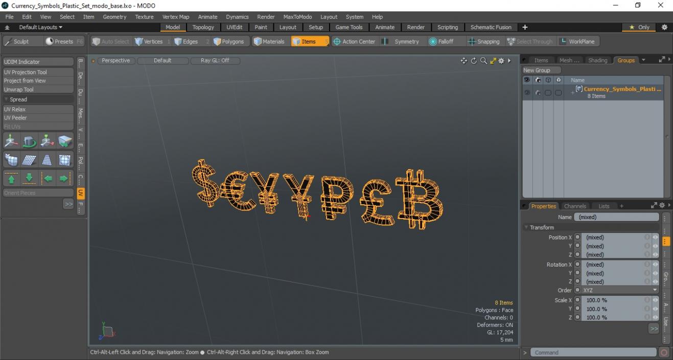 3D Currency Symbols Plastic Set model