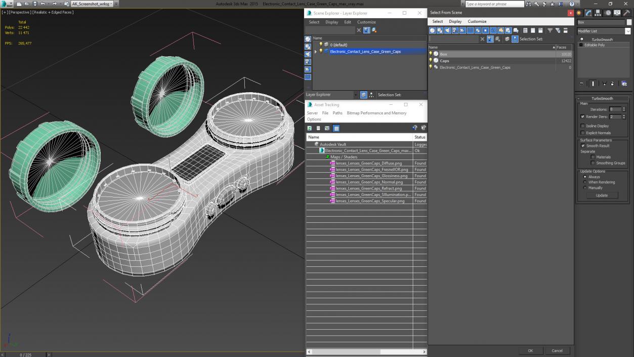 Electronic Contact Lens Case Green Caps 3D model