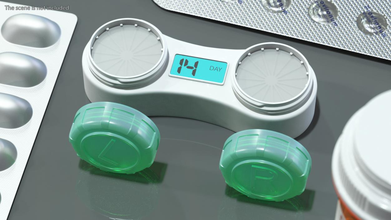 Electronic Contact Lens Case Green Caps 3D model