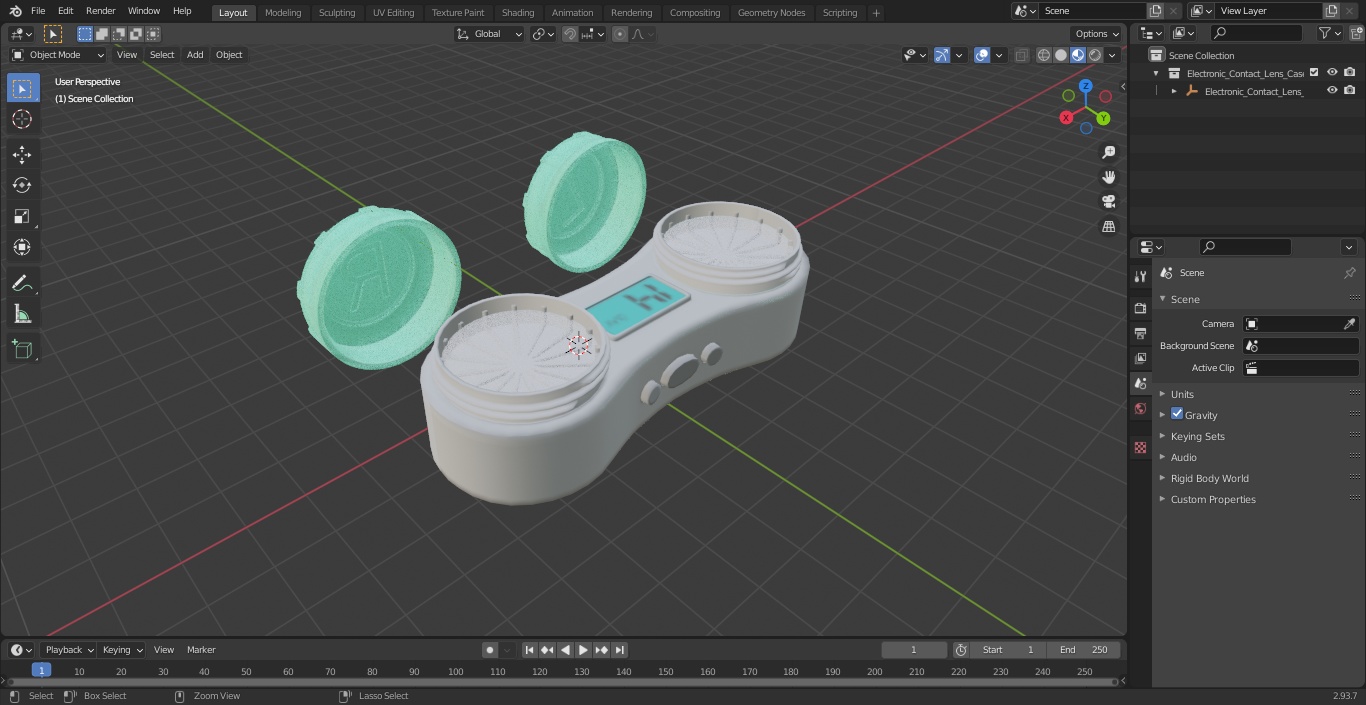 Electronic Contact Lens Case Green Caps 3D model