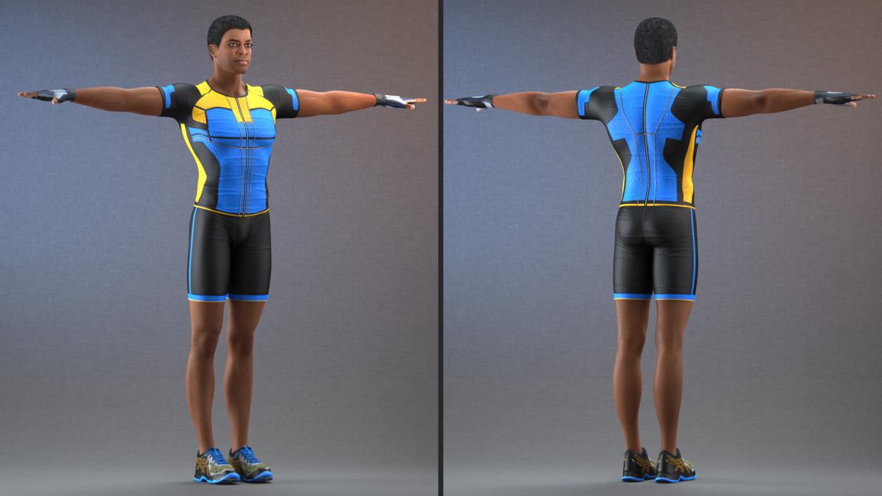 3D Light Skin Black Sportsmen T Pose model