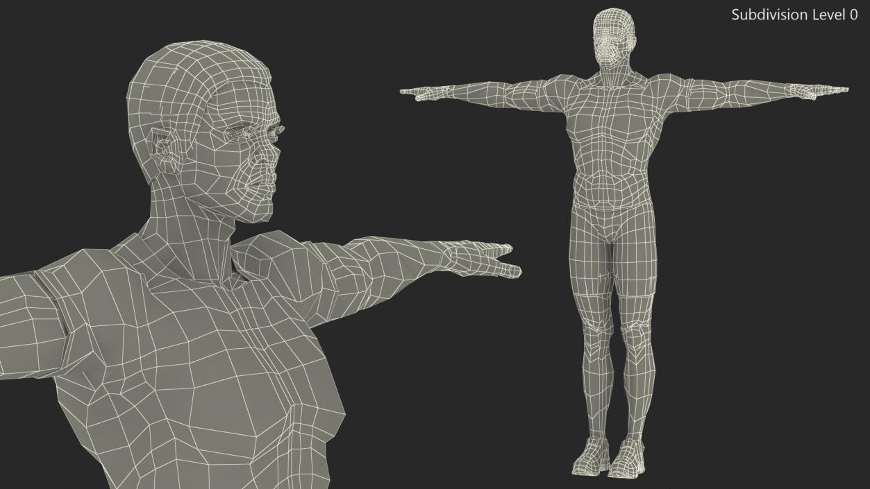 3D Light Skin Black Sportsmen T Pose model