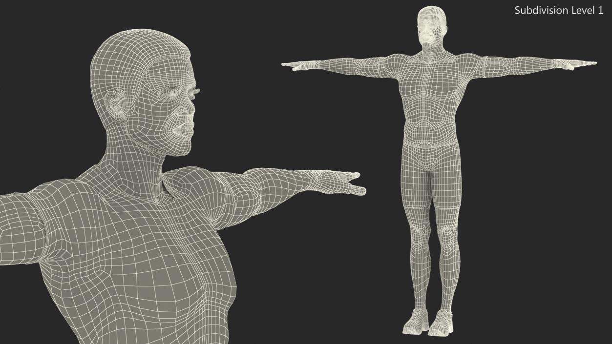 3D Light Skin Black Sportsmen T Pose model