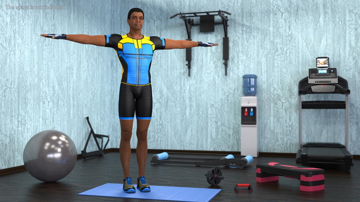 3D Light Skin Black Sportsmen T Pose model