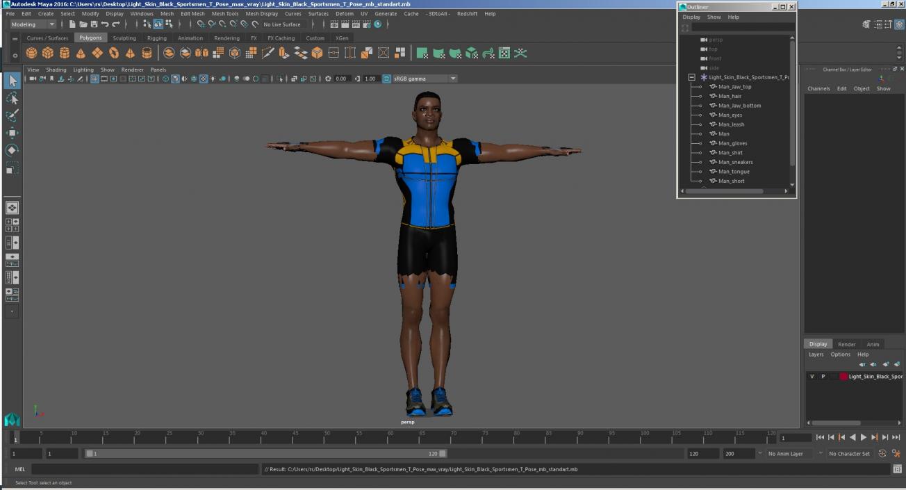 3D Light Skin Black Sportsmen T Pose model