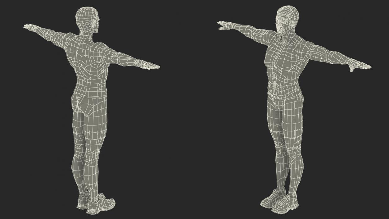 3D Light Skin Black Sportsmen T Pose model