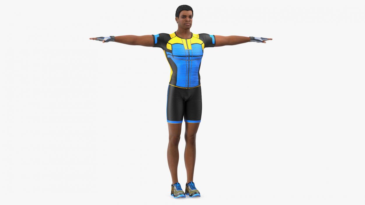 3D Light Skin Black Sportsmen T Pose model