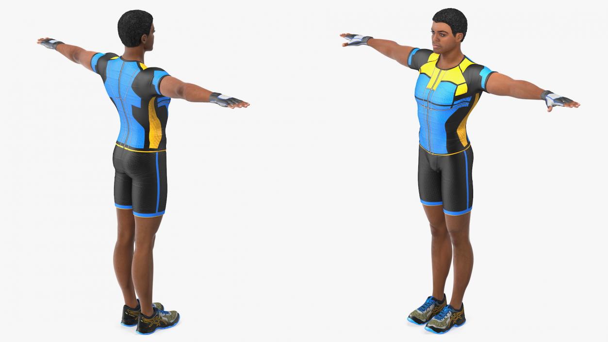 3D Light Skin Black Sportsmen T Pose model