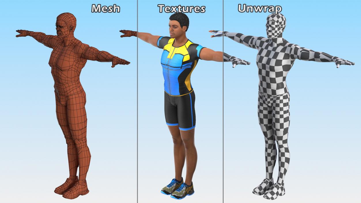 3D Light Skin Black Sportsmen T Pose model