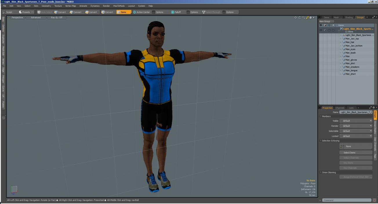 3D Light Skin Black Sportsmen T Pose model