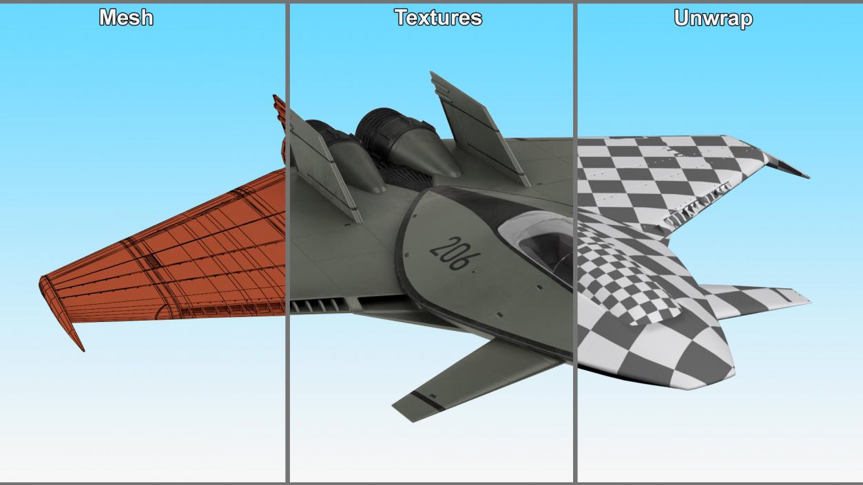 3D Futuristic Stealth Fighter Aircraft Rigged for Cinema 4D 2 model