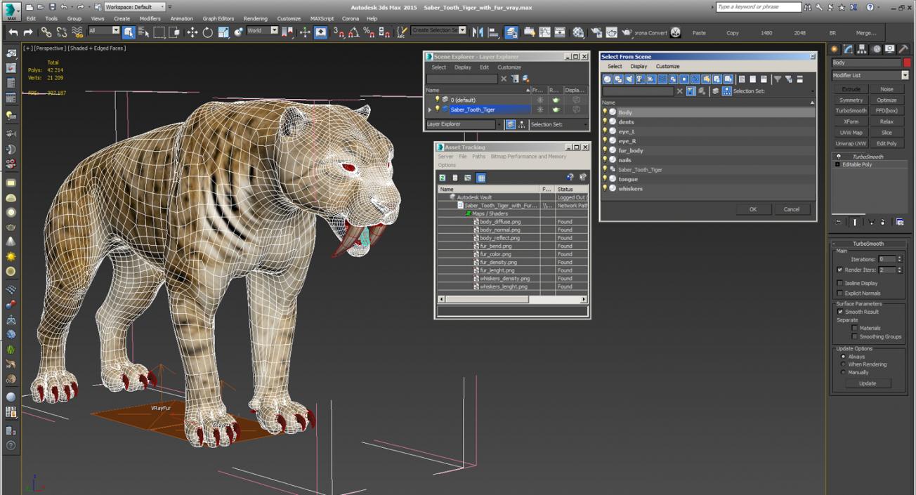 3D Saber Tooth Tiger with Fur