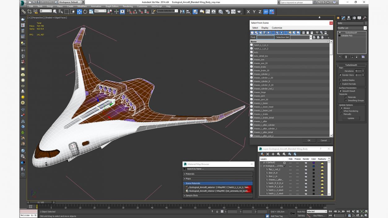 Ecological Aircraft Blended-Wing Body 3D