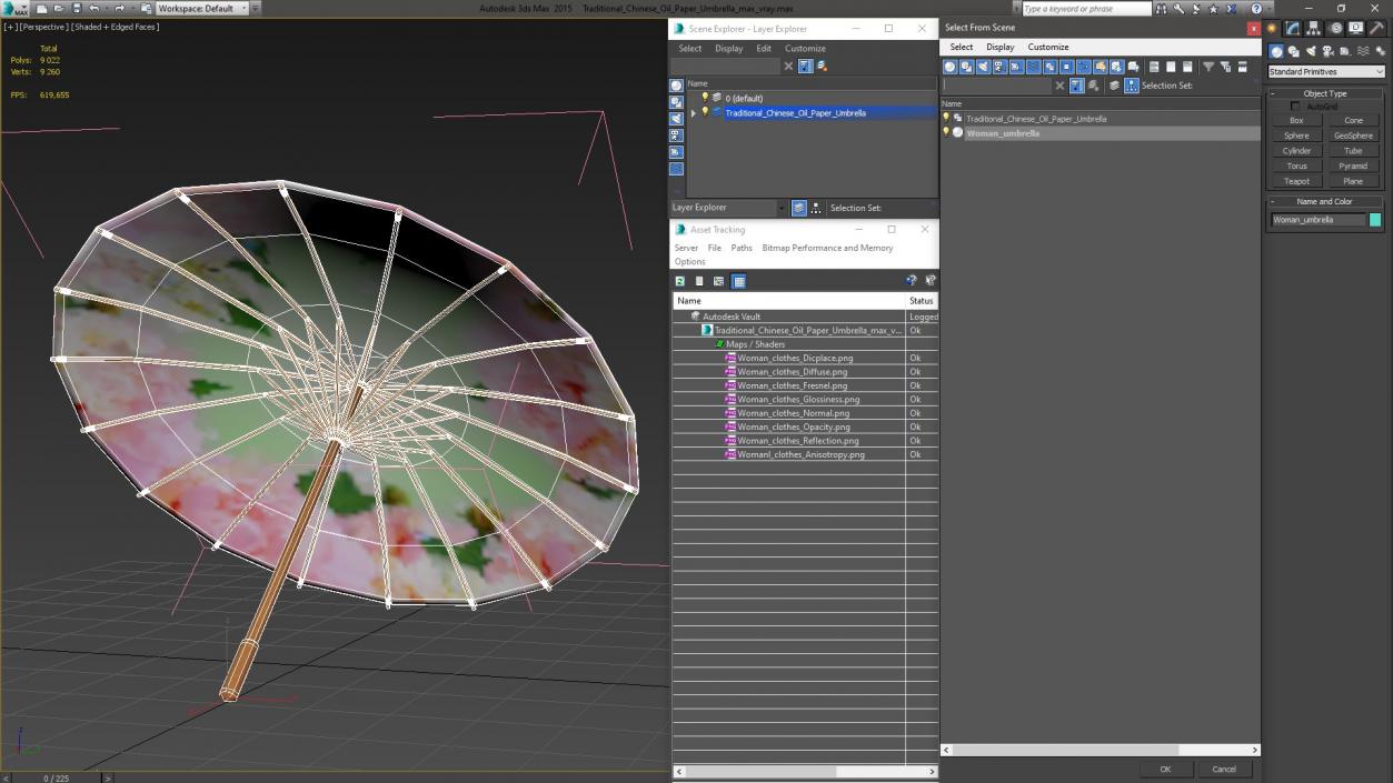 3D Traditional Chinese Oil Paper Umbrella model