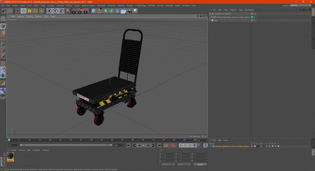 Mobile Hydraulic Scissor Trolley Lifted 3D model