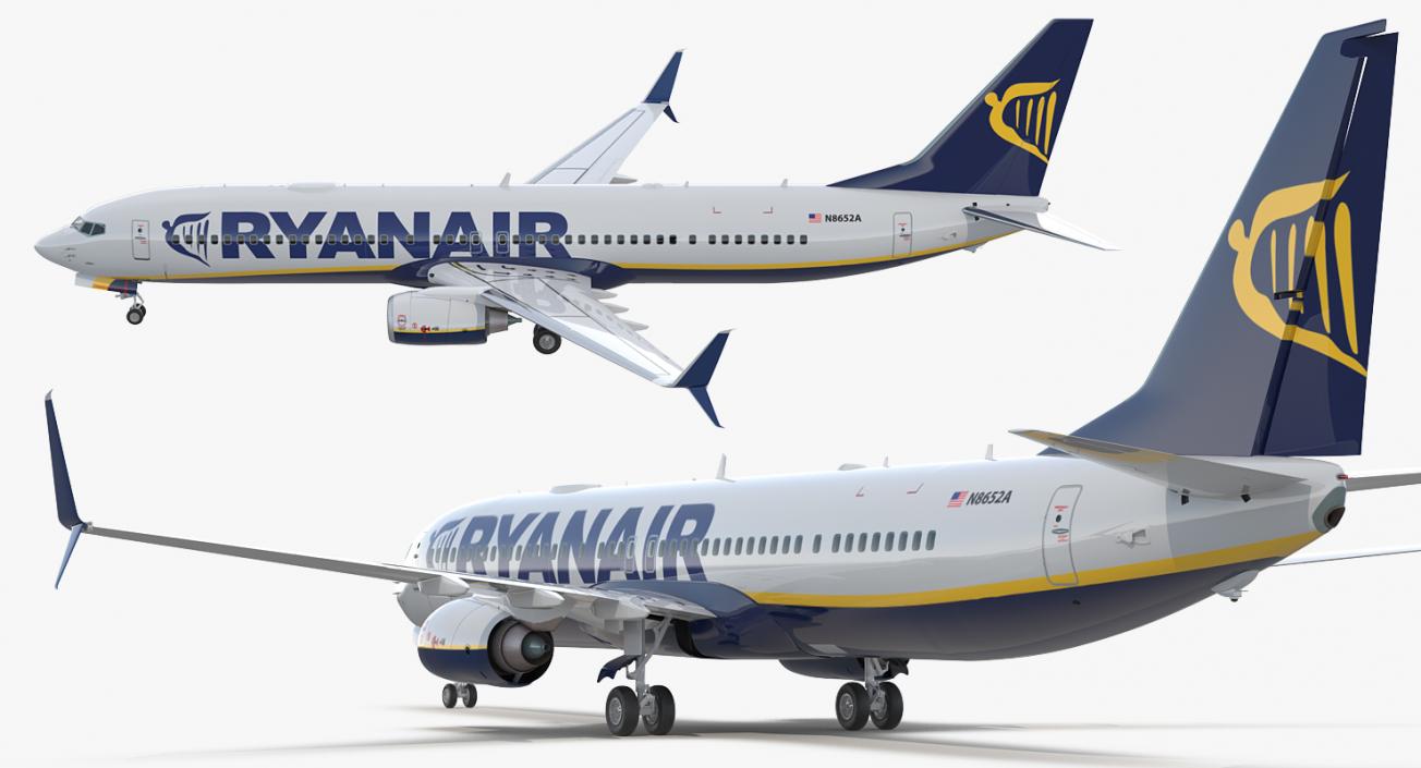 3D model Boeing 737-900 with Interior and Cockpit Ryanair Rigged