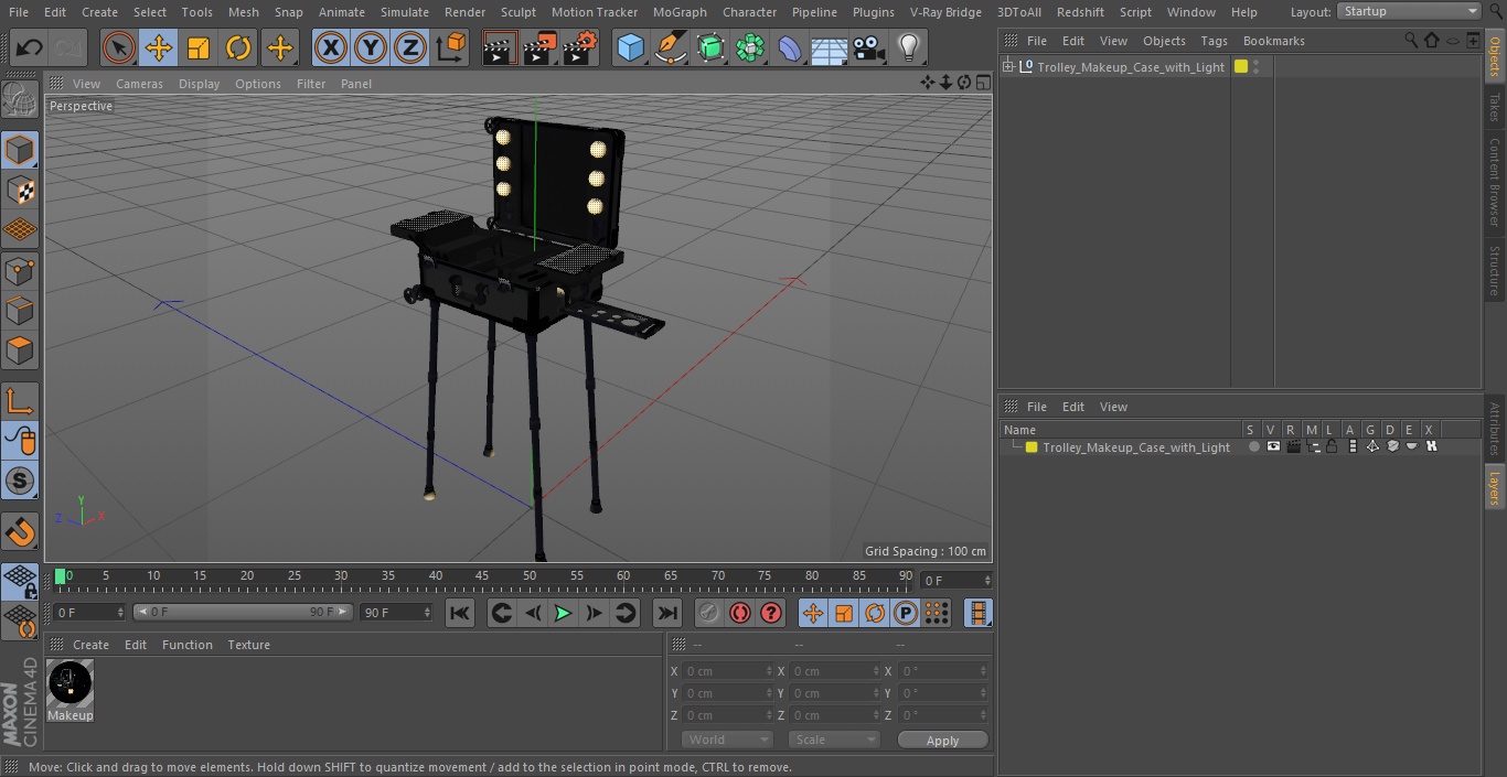 3D model Trolley Makeup Case with Light