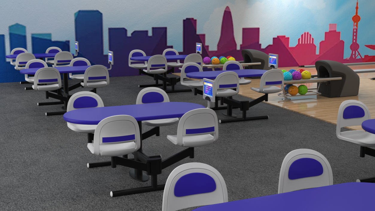 3D Bowling Center Interior with Furniture model