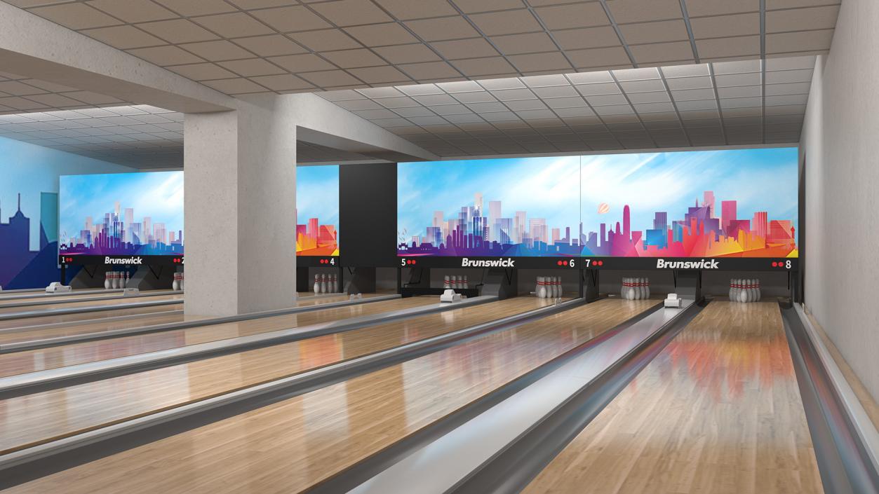 3D Bowling Center Interior with Furniture model