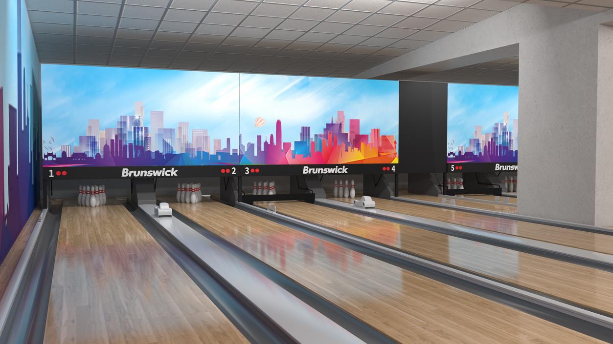 3D Bowling Center Interior with Furniture model