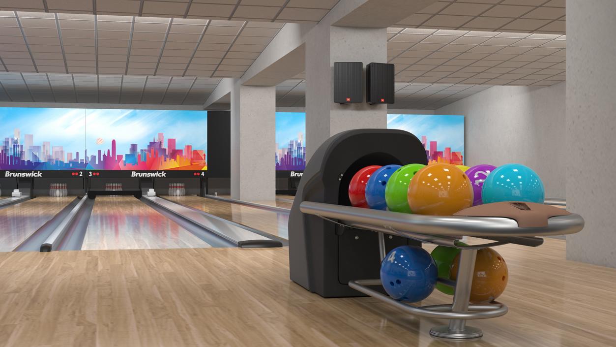 3D Bowling Center Interior with Furniture model