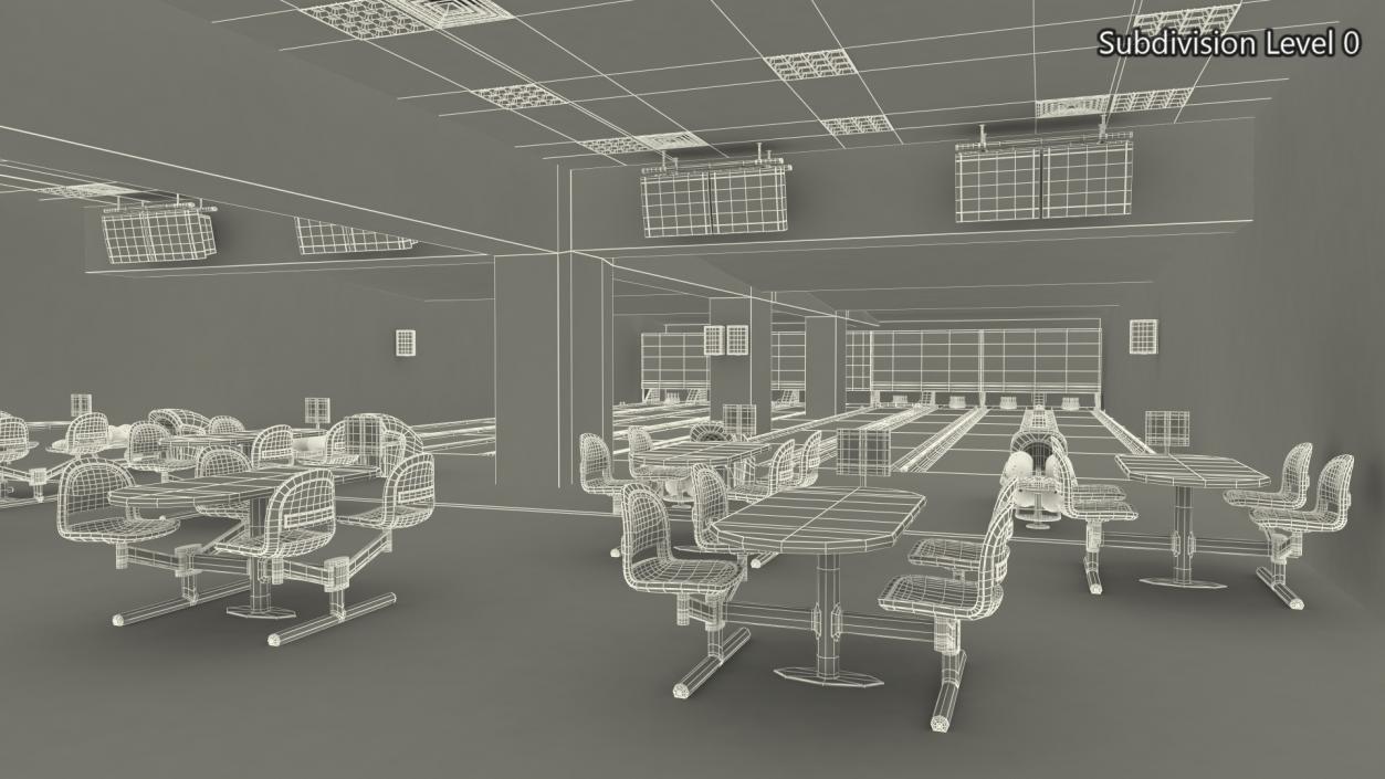 3D Bowling Center Interior with Furniture model