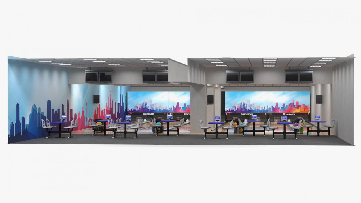 3D Bowling Center Interior with Furniture model