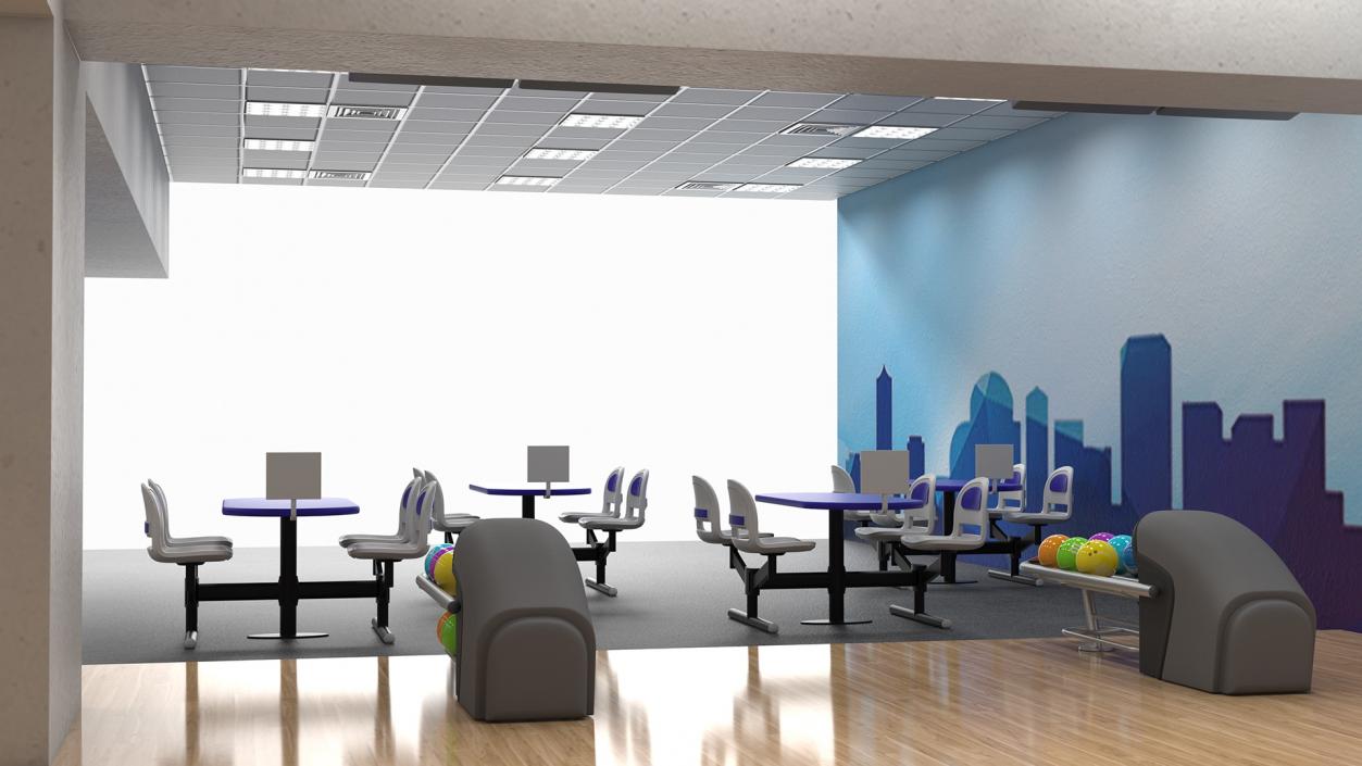 3D Bowling Center Interior with Furniture model