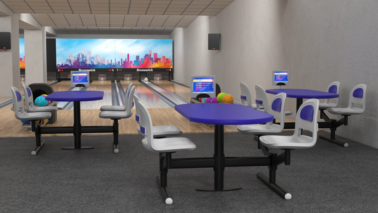 3D Bowling Center Interior with Furniture model