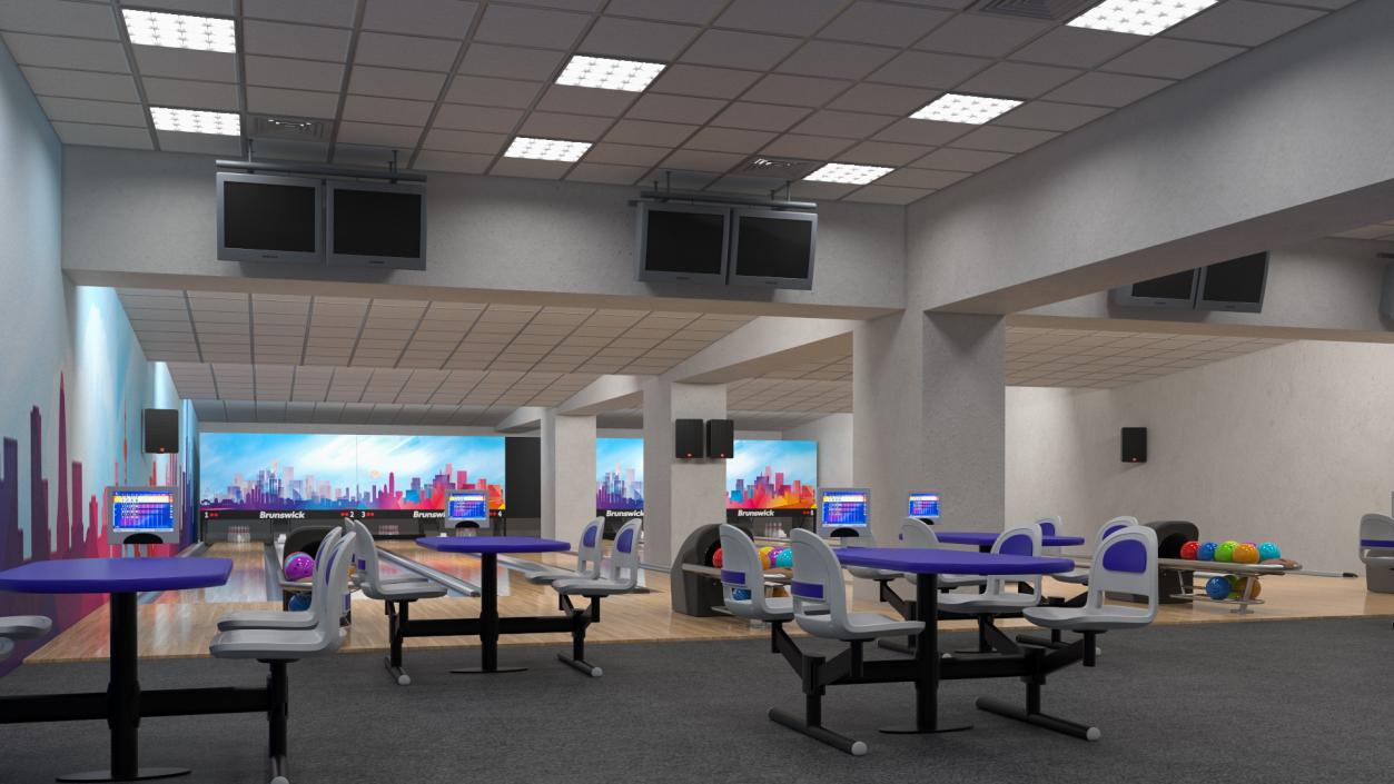 3D Bowling Center Interior with Furniture model