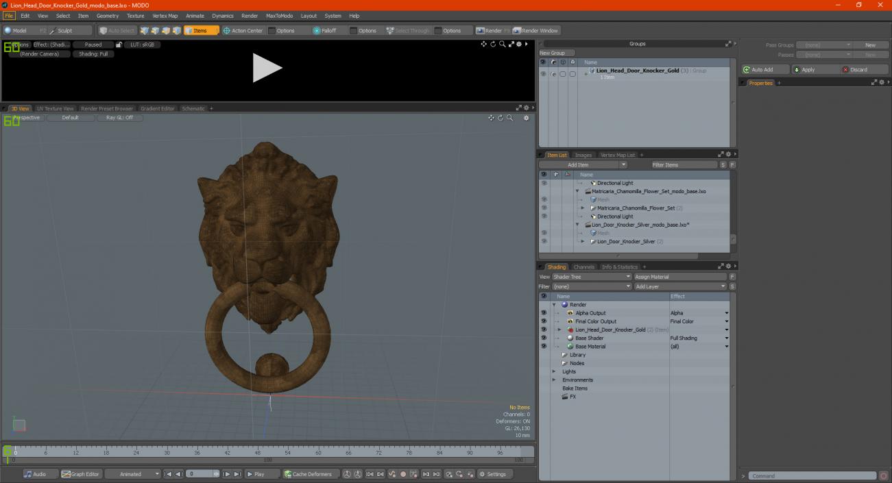 Lion Head Door Knocker Gold 3D