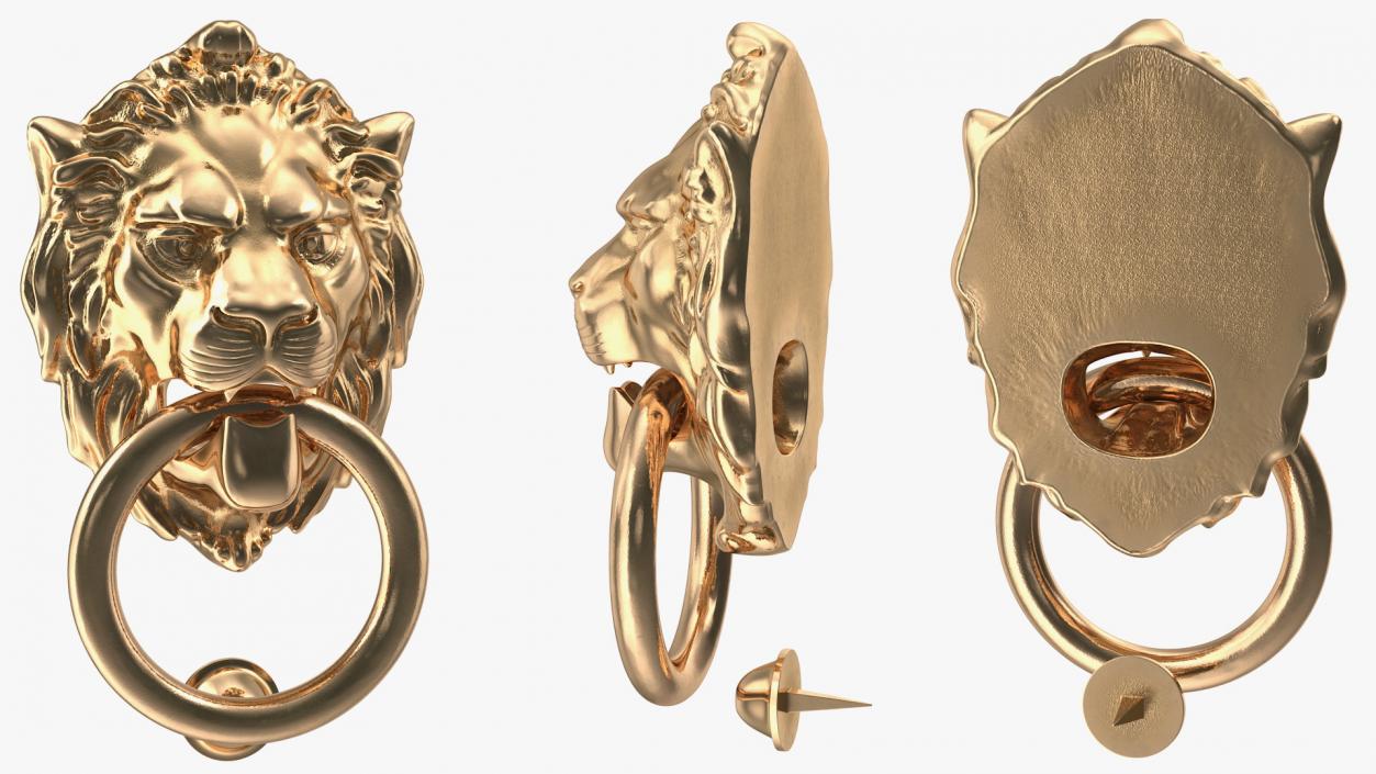 Lion Head Door Knocker Gold 3D